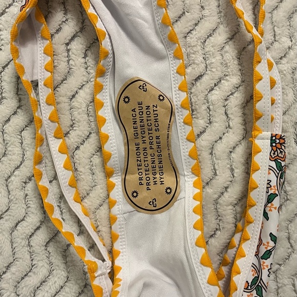 Bikinix Yellow/Floral Multicolor Padded Top Triangle Micro Bikini Set Sz L - Picture 7 of 7